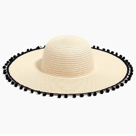 J. Crew Straw Hat with Pom-Poms